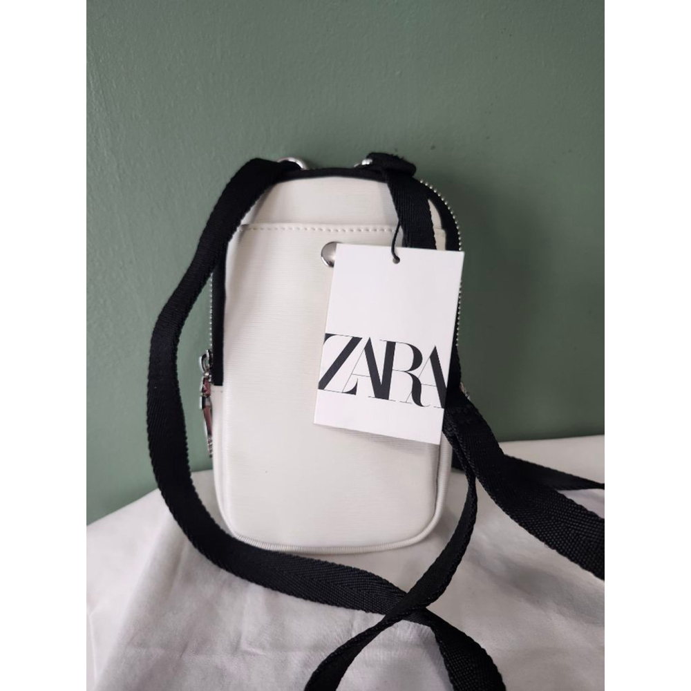 Women's ZARA White Crossbody Bag with Black Strap